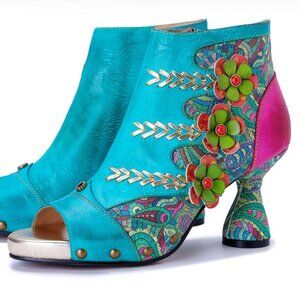 Unique Handmade Tropical Bloom Embroidery Booties